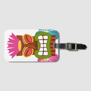 Etiqueta De Bagagem Tiki Statue Hawaiian God Hibiscus Flowers