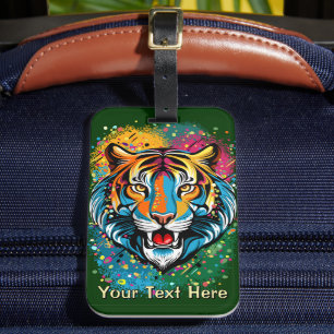 Etiqueta De Bagagem Tinta de cores Arco-íris Cabeça de Tigre