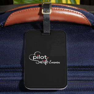 Etiqueta De Bagagem Tipografia & Avião "Esposa Piloto" Simples, Mínimo