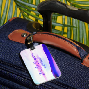 Etiqueta De Bagagem Tipografia do Ombre Elegante, Rosa e Abstrato Roxo