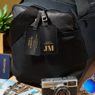 Etiqueta De Bagagem Tipografia Dourada de fundo metálico preto