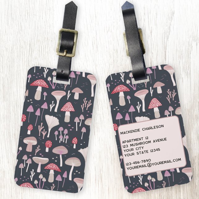 Etiqueta De Bagagem Toadstool Fungi Personalizado (Mushroom toadstool and fungi personalized luggage tag)