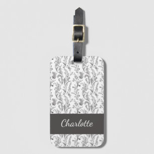 Etiqueta De Bagagem Toalete Floral Preto Branco Nome Personalizado