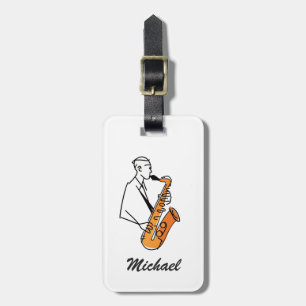 Etiqueta De Bagagem Toca Saxofone com Nome Personalizado – Amante da M