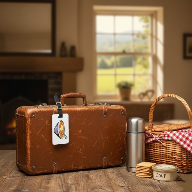 Etiqueta De Bagagem Tomate Soup Bowl com Spoon (Criador carregado)