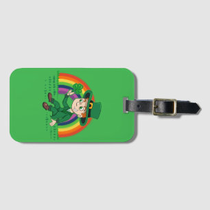 Etiqueta De Bagagem Toon leprechaun bonito com shamrock e arco-íris