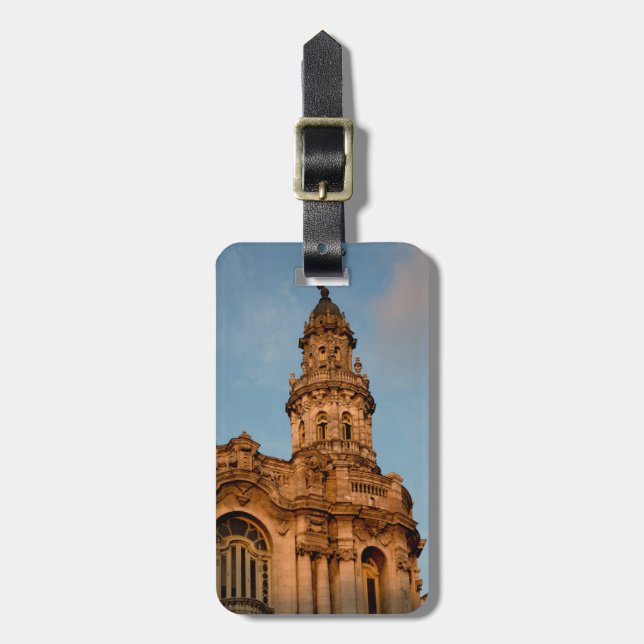 Etiqueta De Bagagem Torre de edifício antigo, Havana, Cuba (Frente Vertical)