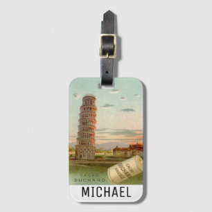 Etiqueta De Bagagem Torre de Pisa inclinada e bonita Monograma