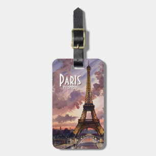 Etiqueta De Bagagem Torre Eiffel de Paris ao Crepúsculo Aquarela com T