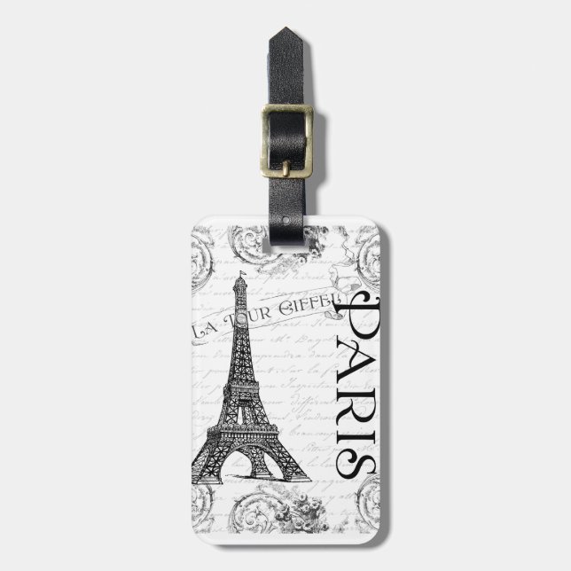 Etiqueta De Bagagem Torre Eiffel em preto e branco (Frente Vertical)