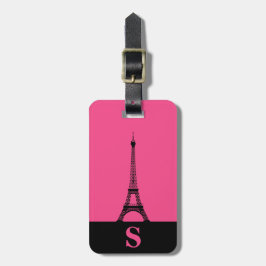 Etiqueta De Bagagem Torre Eiffel Monograma com Stripe/Rosa francês