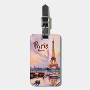 Etiqueta De Bagagem Torre Eiffel Pôr do Sol Aquarela Personalizada Par