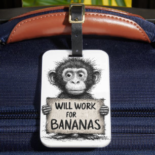 Etiqueta De Bagagem Trabalhará por Bananas - Esboço Humorístico de Mac