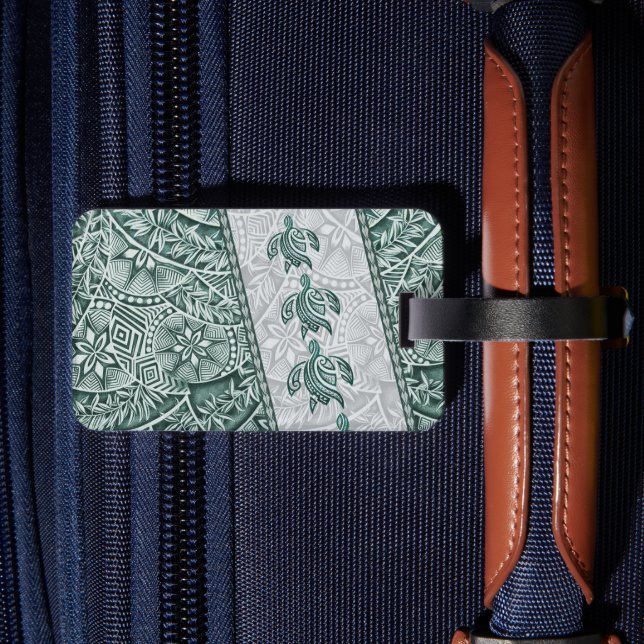 Etiqueta De Bagagem Tradicional Havaiana Tapa e Honu (Verso Insitu 2)