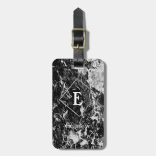 Etiqueta De Bagagem Trendy Black Marble, Frame Monograma Personalizado