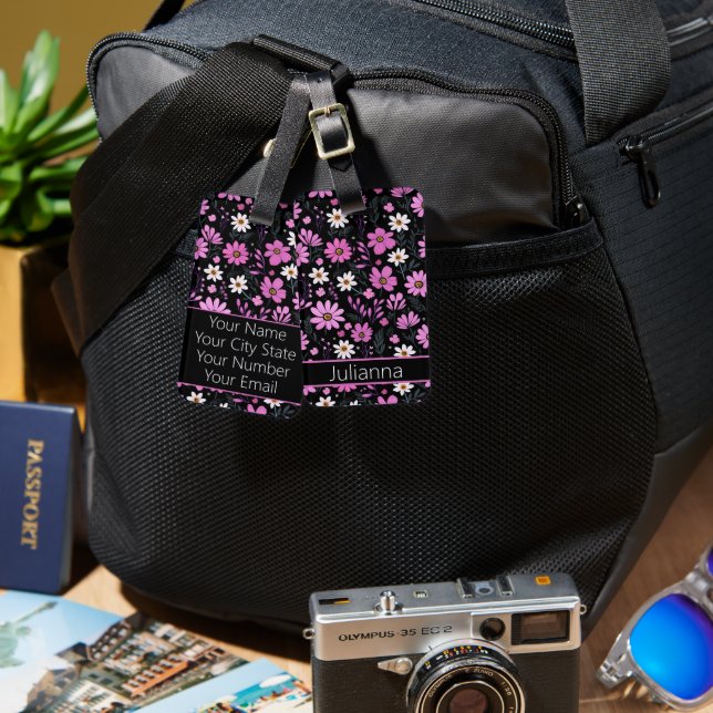 Etiqueta De Bagagem Trendy Floral Pattern (Frente e verso)