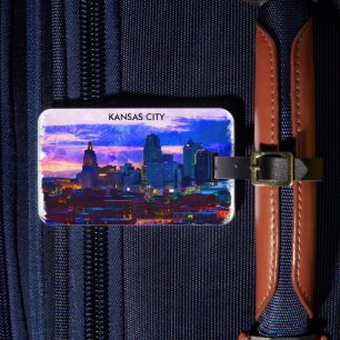 Etiqueta De Bagagem Trendy Kansas City Skyline Viagem Watercolor