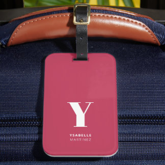 Etiqueta De Bagagem Trendy Magenta Simple Monographic Name