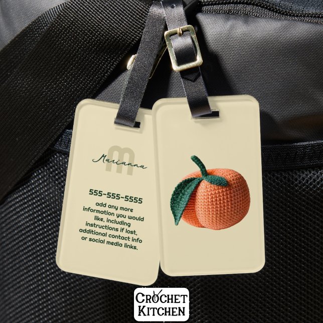 Etiqueta De Bagagem Trendy Minimal Modern Amigurumi Crochet Peach (Criador carregado)