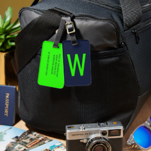 Etiqueta De Bagagem Trendy Neon Green Monograma