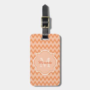 Etiqueta De Bagagem Trendy Orange Chevron Zigzag Nome e Monograma