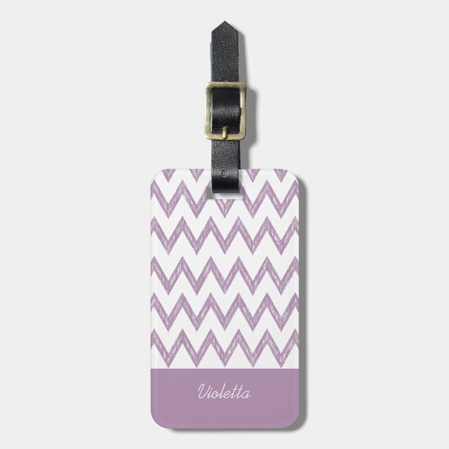 Etiqueta De Bagagem Trendy Pencil Purple Chevron Zigzags Com Nome (Frente Vertical)