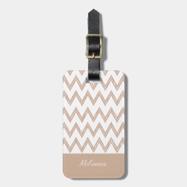 Etiqueta De Bagagem Trendy Pencil Tan Chevron Zigzags Com Nome (Frente Vertical)