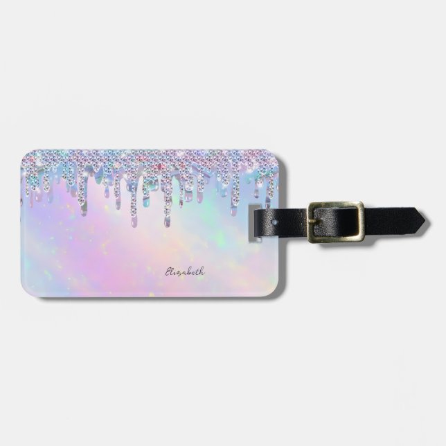 Etiqueta De Bagagem Trendy Rainbow Glitter Drives Holographic (Frente Horizontal)