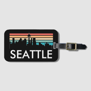 Etiqueta De Bagagem Trendy Seattle Washington Retro Sunset Skyline