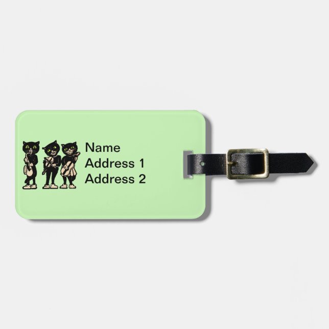 Etiqueta De Bagagem Três Gatos Pretos Jogando Instrumentos Musicais Ve (Frente Horizontal)
