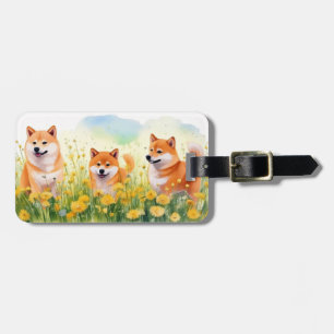 Etiqueta De Bagagem três shiba inus e dandelions