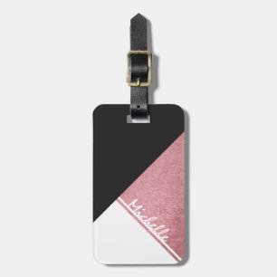 Etiqueta De Bagagem Triângulo Dourado Rosa Branca Moderno