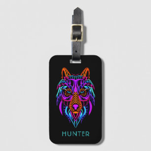 Etiqueta De Bagagem Tribal Neon Wolf Personalizado