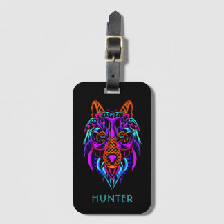 Etiqueta De Bagagem Tribal Neon Wolf Personalizado