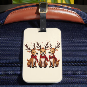 Etiqueta De Bagagem Trio de Reenas de Natal Bonito com Escarvas de Xad