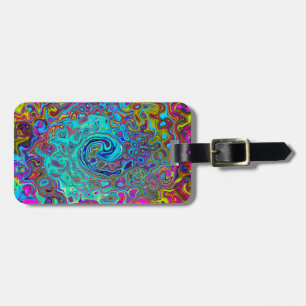 Etiqueta De Bagagem Trippy Sky Blue Abstrato Retro Liquid Swirl