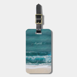 Etiqueta De Bagagem Tropical Beach Waves Sand Name Moderna Tag de Baga