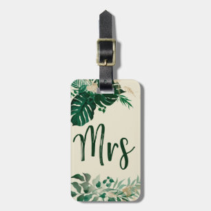 Etiqueta De Bagagem Tropical Foliage Bride Trendy Honeymoon Viagem