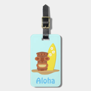 Etiqueta De Bagagem Tropical Havaí Prancha de Surf de Tiki Praia