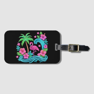 Etiqueta De Bagagem Tropical Neon Flamingo