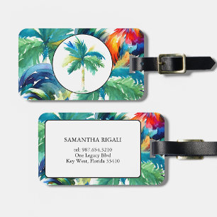 Etiqueta De Bagagem Tropical Palm Tree Watercolor Monogramada