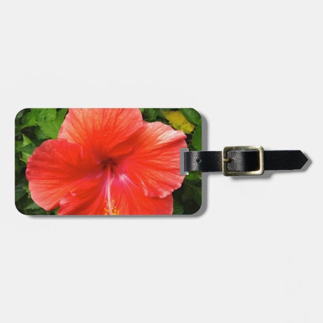 Etiqueta De Bagagem Tropical Red Hibiscus Bonita Primavera Flórida (Frente Horizontal)