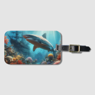 Etiqueta De Bagagem Tubarão-tigre costeiro/naútico & recife de coral