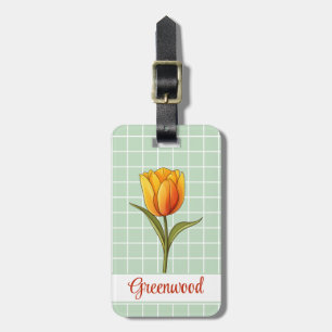 Etiqueta De Bagagem Tulipa Laranja, Grade Verde e Branco, Personalizad