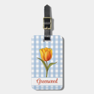 Etiqueta De Bagagem Tulipa Laranja, Xadrez Azul, Personalizado