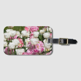 Etiqueta De Bagagem Tulipas brancas e cor-de-rosa brilhantes num dia e