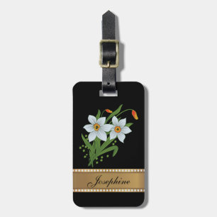 Etiqueta De Bagagem Tulipas e Narcisos Nome Personalizado Dourado