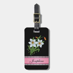 Etiqueta De Bagagem Tulipas e Narcisos Nome Personalizado Rosa