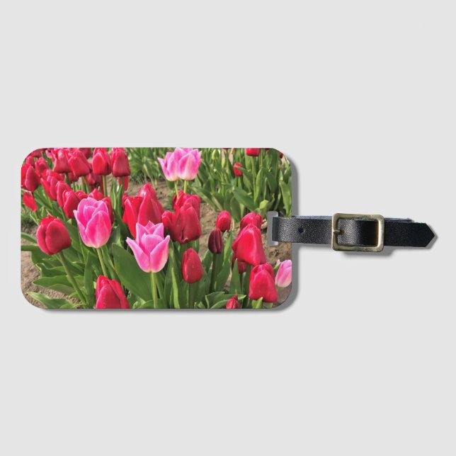 Etiqueta De Bagagem Tulipas Rosa e Vermelho (Frente Horizontal)