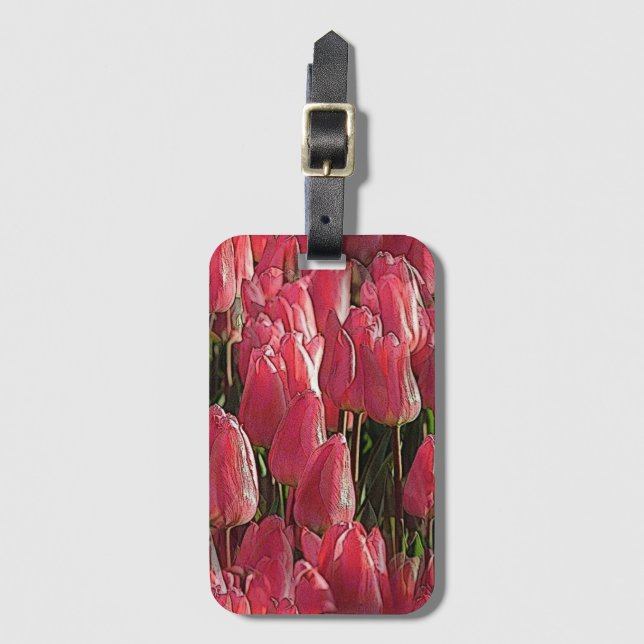 Etiqueta De Bagagem Tulipas Rosa Floral (Frente Vertical)